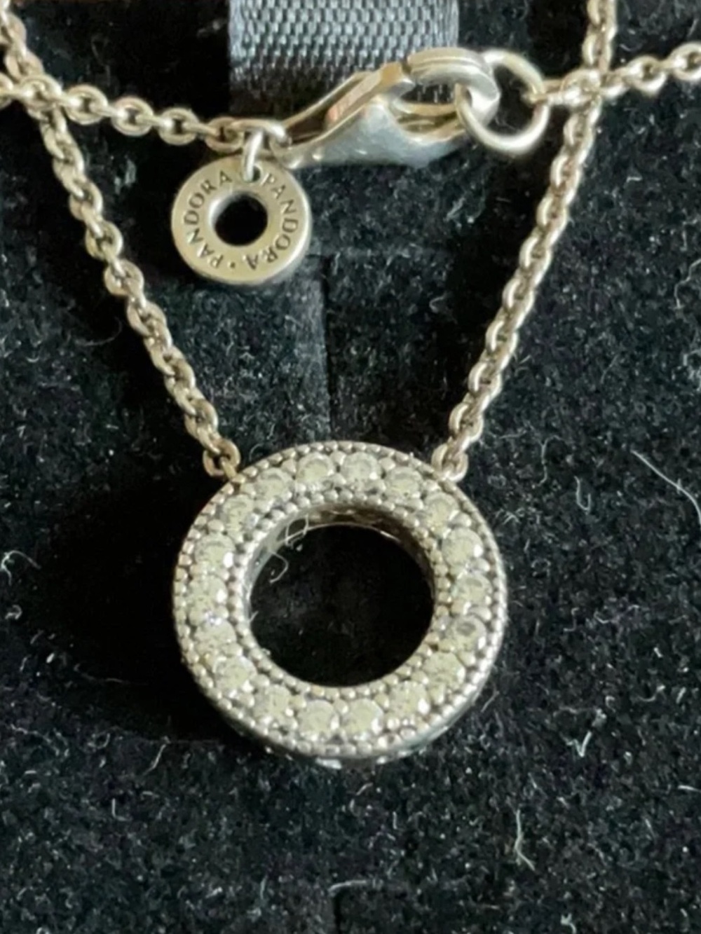 Pandora Silver Circle Pendant Necklace with Clear Crystals - Picture 2 of 7